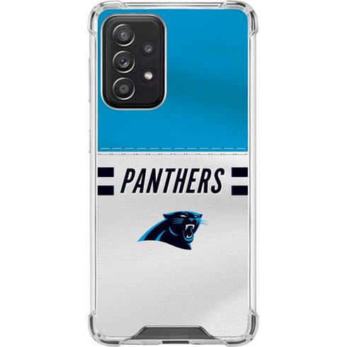 NFL Carolina Panthers White Striped Galaxy A52 5G Clear Case