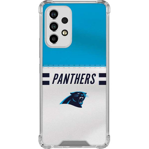 NFL Carolina Panthers White Striped Galaxy A53 5G Clear Case