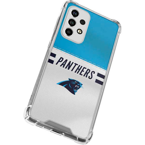 NFL Carolina Panthers White Striped Galaxy A53 5G Clear Case