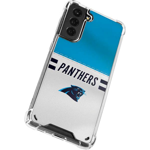 NFL Carolina Panthers White Striped Galaxy S21 5G Clear Case