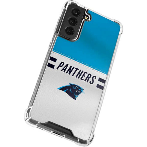 NFL Carolina Panthers White Striped Galaxy S21 FE Clear Case