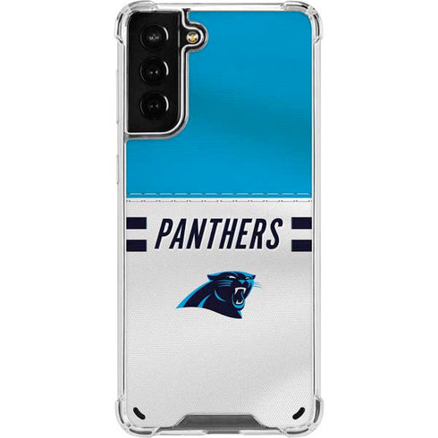 NFL Carolina Panthers White Striped Galaxy S21 Plus 5G Clear Case