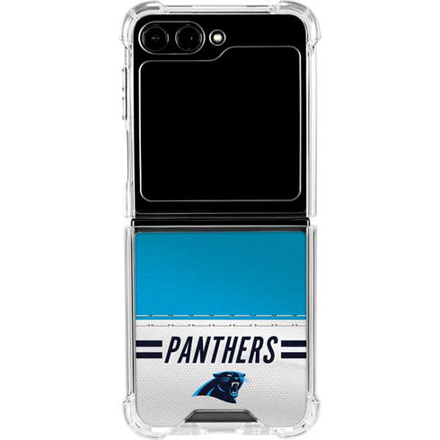 NFL Carolina Panthers White Striped Galaxy Z Flip5 5G Clear Case