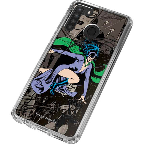DC Comics Catwoman Vintage Action Pose Pattern Galaxy A21 Clear Case