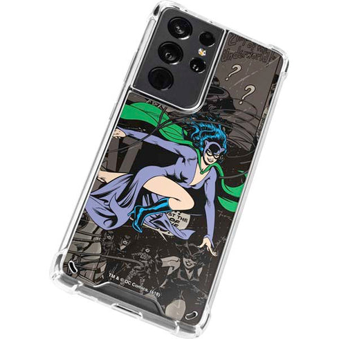 DC Comics Catwoman Vintage Action Pose Pattern Galaxy S21 Ultra 5G Clear Case