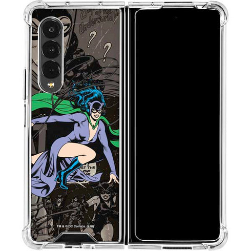DC Comics Catwoman Vintage Action Pose Pattern Galaxy Z Fold4 5G Clear Case