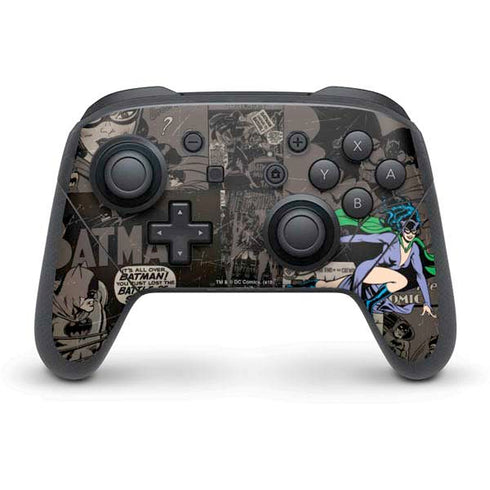 DC Comics Catwoman Vintage Action Pose Pattern Nintendo Switch Pro Controller Skin