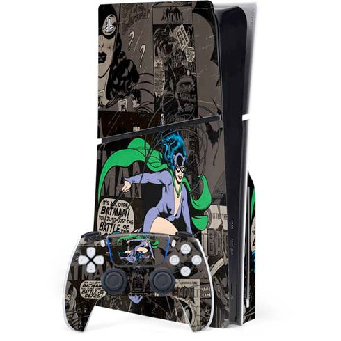 DC Comics Catwoman Vintage Action Pose Pattern PS5 Slim Disk Bundle Skin
