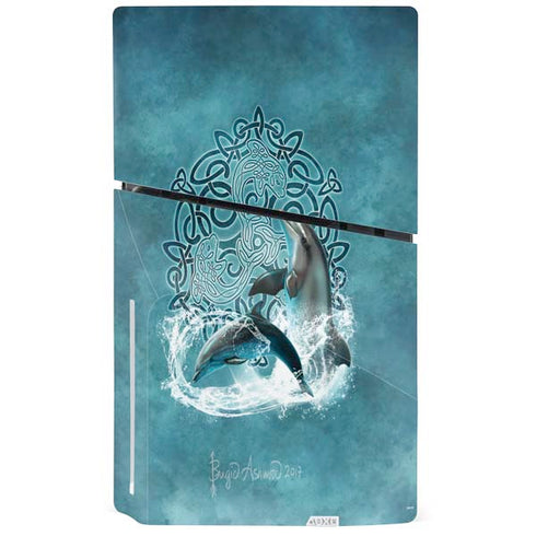 Celtic Dolphin by Brigid Ashwood PS5 Slim Disk Bundle Skin