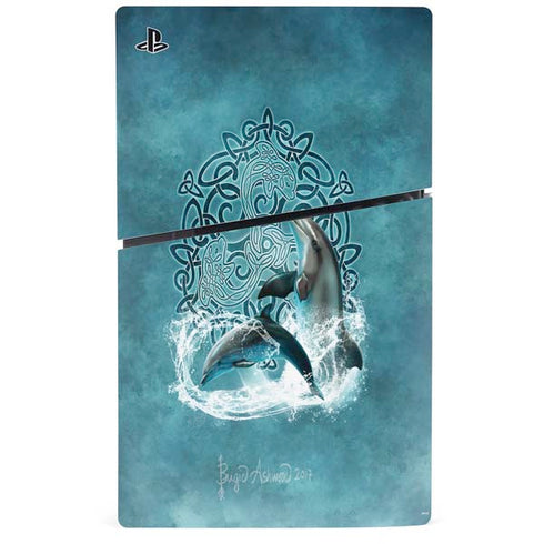 Celtic Dolphin by Brigid Ashwood PS5 Slim Disk Console Skin