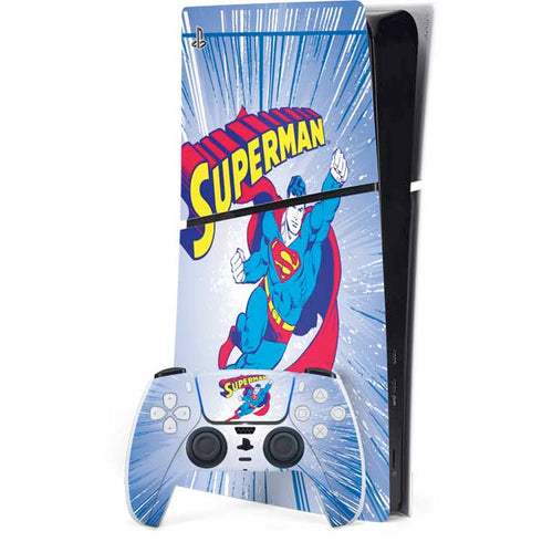 DC Comics Superman Vintage Action Pose PS5 Slim Digital Edition Bundle Skin
