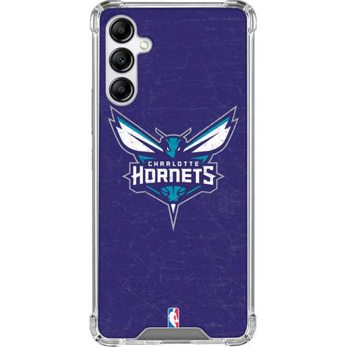 NBA Charlotte Hornets Distressed-Purple Galaxy A14 5G Clear Case