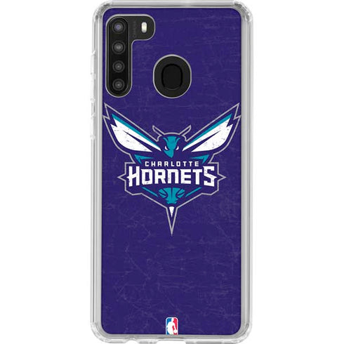 NBA Charlotte Hornets Distressed-Purple Galaxy A21 Clear Case