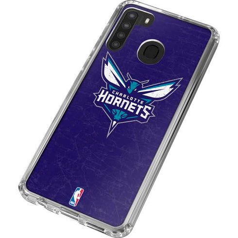 NBA Charlotte Hornets Distressed-Purple Galaxy A21 Clear Case