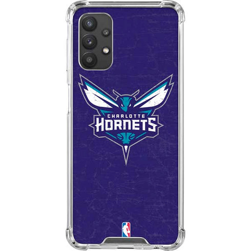 NBA Charlotte Hornets Distressed-Purple Galaxy A32 5G Clear Case