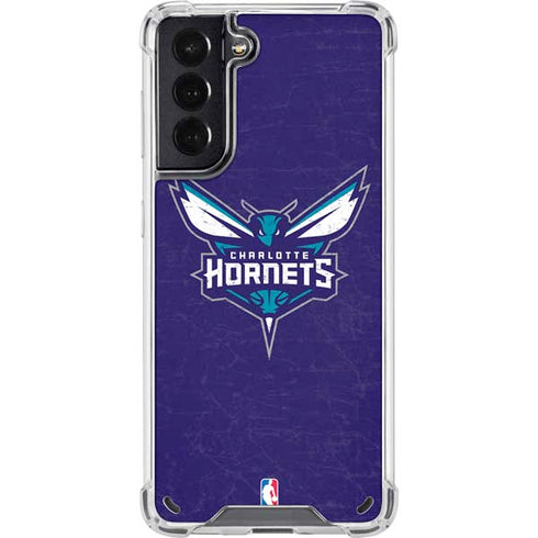 NBA Charlotte Hornets Distressed-Purple Galaxy S21 5G Clear Case