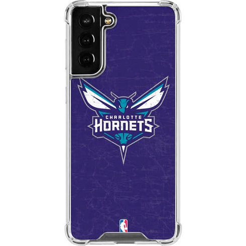 NBA Charlotte Hornets Distressed-Purple Galaxy S21 FE Clear Case