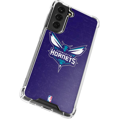 NBA Charlotte Hornets Distressed-Purple Galaxy S21 FE Clear Case