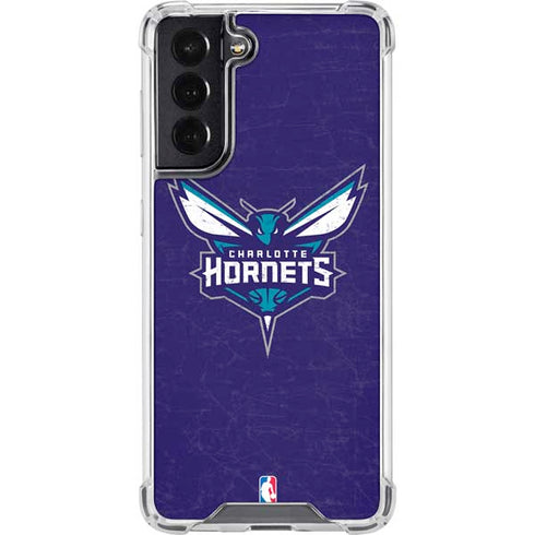 NBA Charlotte Hornets Distressed-Purple Galaxy S22 Clear Case