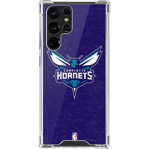 NBA Charlotte Hornets Distressed-Purple Galaxy S22 Ultra Clear Case