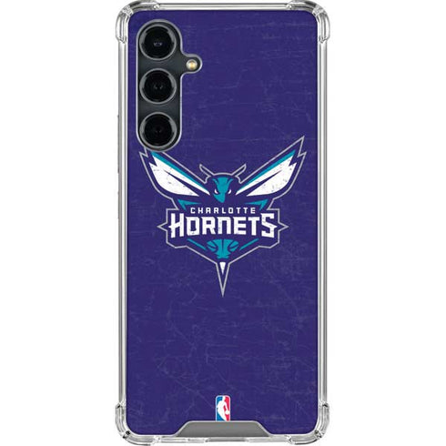 NBA Charlotte Hornets Distressed-Purple Galaxy S23 FE Clear Case