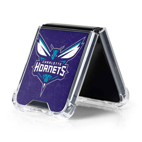 NBA Charlotte Hornets Distressed-Purple Galaxy Z Flip5 5G Clear Case