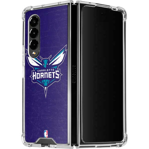 NBA Charlotte Hornets Distressed-Purple Galaxy Z Fold4 5G Clear Case
