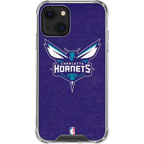NBA Charlotte Hornets Distressed-Purple iPhone 14 Plus Clear Case