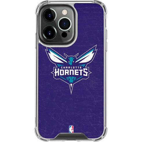 NBA Charlotte Hornets Distressed-Purple iPhone 14 Pro Clear Case