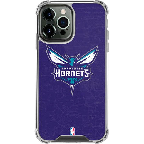 NBA Charlotte Hornets Distressed-Purple iPhone 14 Pro Max Clear Case