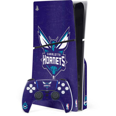NBA Charlotte Hornets Distressed-Purple PS5 Slim Disk Bundle Skin