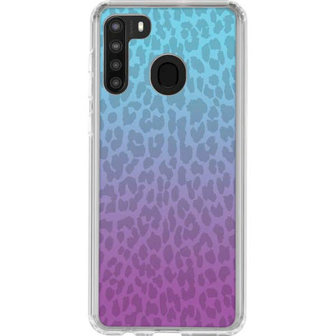 Cheetah Print Purple and Blue Galaxy A21 Clear Case
