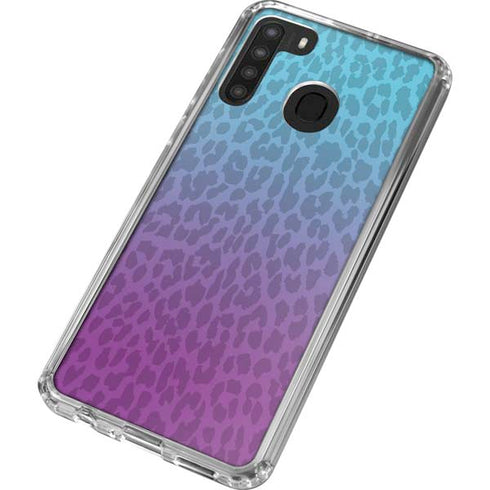 Cheetah Print Purple and Blue Galaxy A21 Clear Case