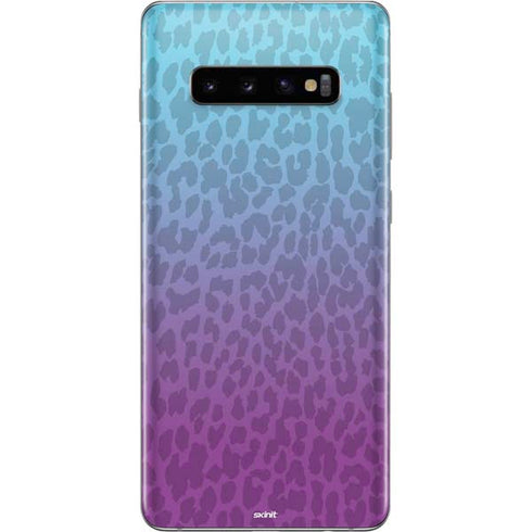 Cheetah Print Purple and Blue Galaxy S10 Plus Skin