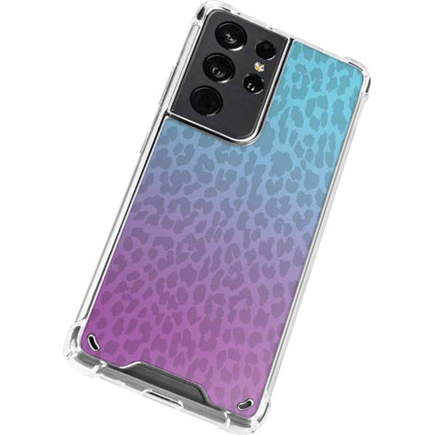 Cheetah Print Purple and Blue Galaxy S21 Ultra 5G Clear Case