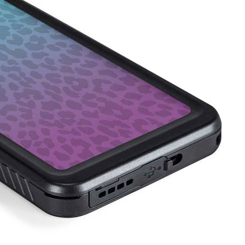 Cheetah Print Purple and Blue Galaxy S23 Plus Waterproof Case