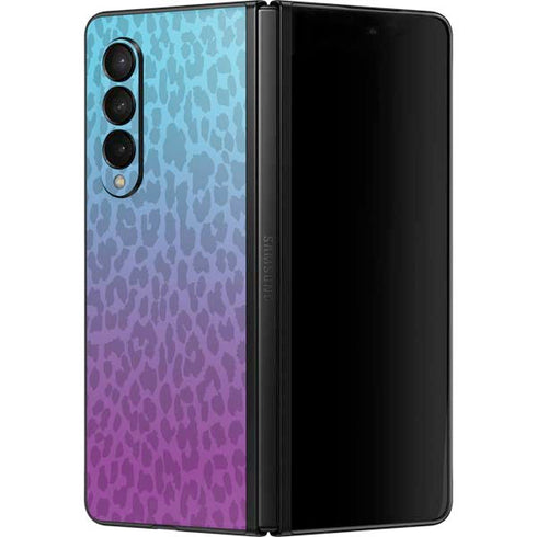 Cheetah Print Purple and Blue Galaxy Z Fold3 5G Skin