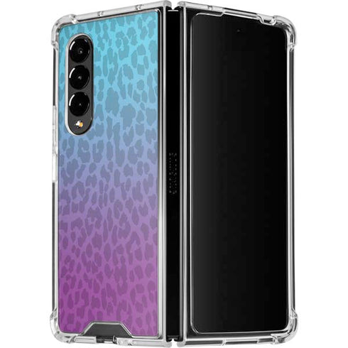 Cheetah Print Purple and Blue Galaxy Z Fold4 5G Clear Case