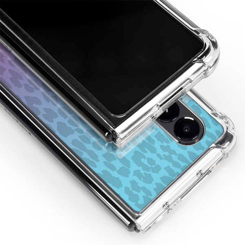 Cheetah Print Purple and Blue Galaxy Z Fold4 5G Clear Case