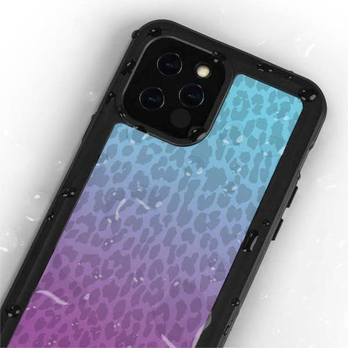 Cheetah Print Purple and Blue iPhone 12 Pro Waterproof Case