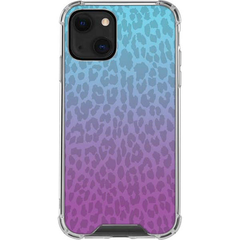 Cheetah Print Purple and Blue iPhone 13 Mini Clear Case