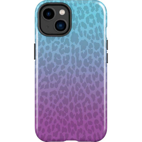 Cheetah Print Purple and Blue iPhone 15 Plus Impact Case