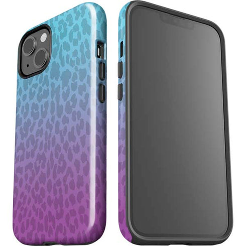 Cheetah Print Purple and Blue iPhone 15 Plus Impact Case