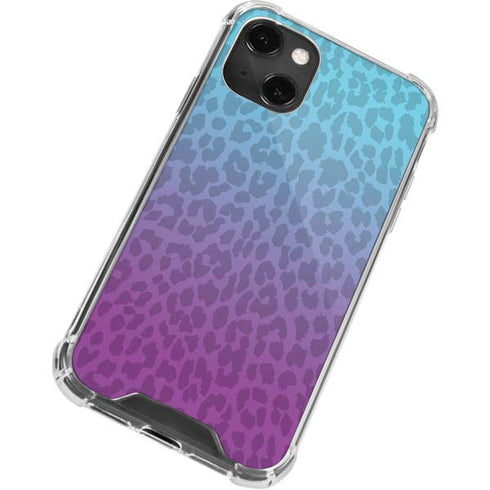 Cheetah Print Purple and Blue iPhone 14 Plus Clear Case