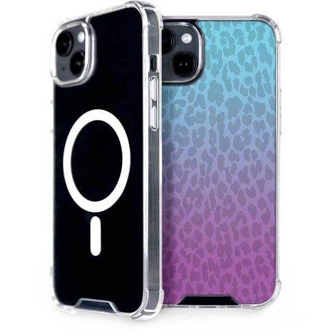 Cheetah Print Purple and Blue iPhone 15 Plus MagSafe Case
