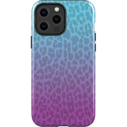 Cheetah Print Purple and Blue iPhone 15 Pro Max Impact Case