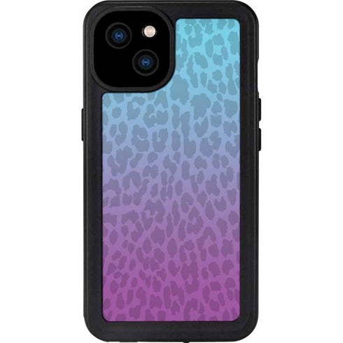 Cheetah Print Purple and Blue iPhone 15 Plus Waterproof Case