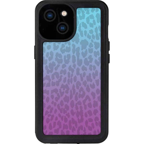 Cheetah Print Purple and Blue iPhone 15 Waterproof Case