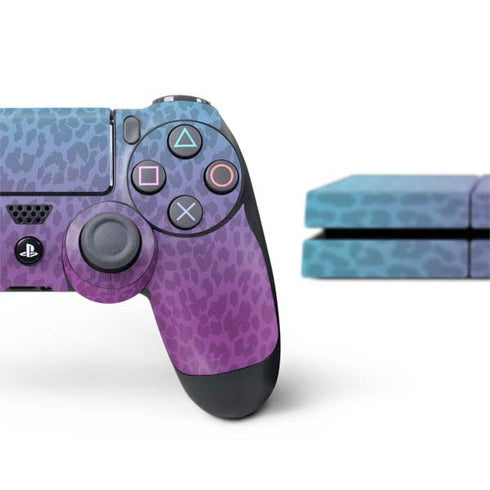 Cheetah Print Purple and Blue PS4 Console and Controller Bundle Skin