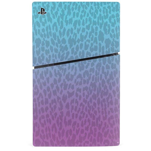 Cheetah Print Purple and Blue PS5 Slim Disk Console Skin